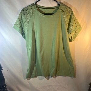 SHEIN Light Green Eyelet Sleeve Tee